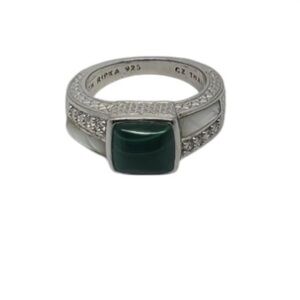 Judith Ripka sterling silver Malachite CZ ring